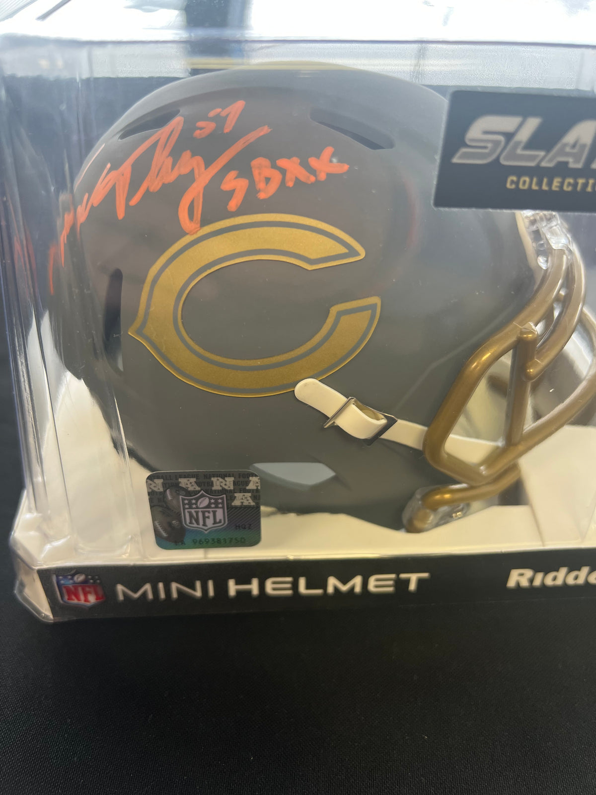 Tom Thayer "SB XX" Signed Riddell Slate Mini Helmet - JSA Certified