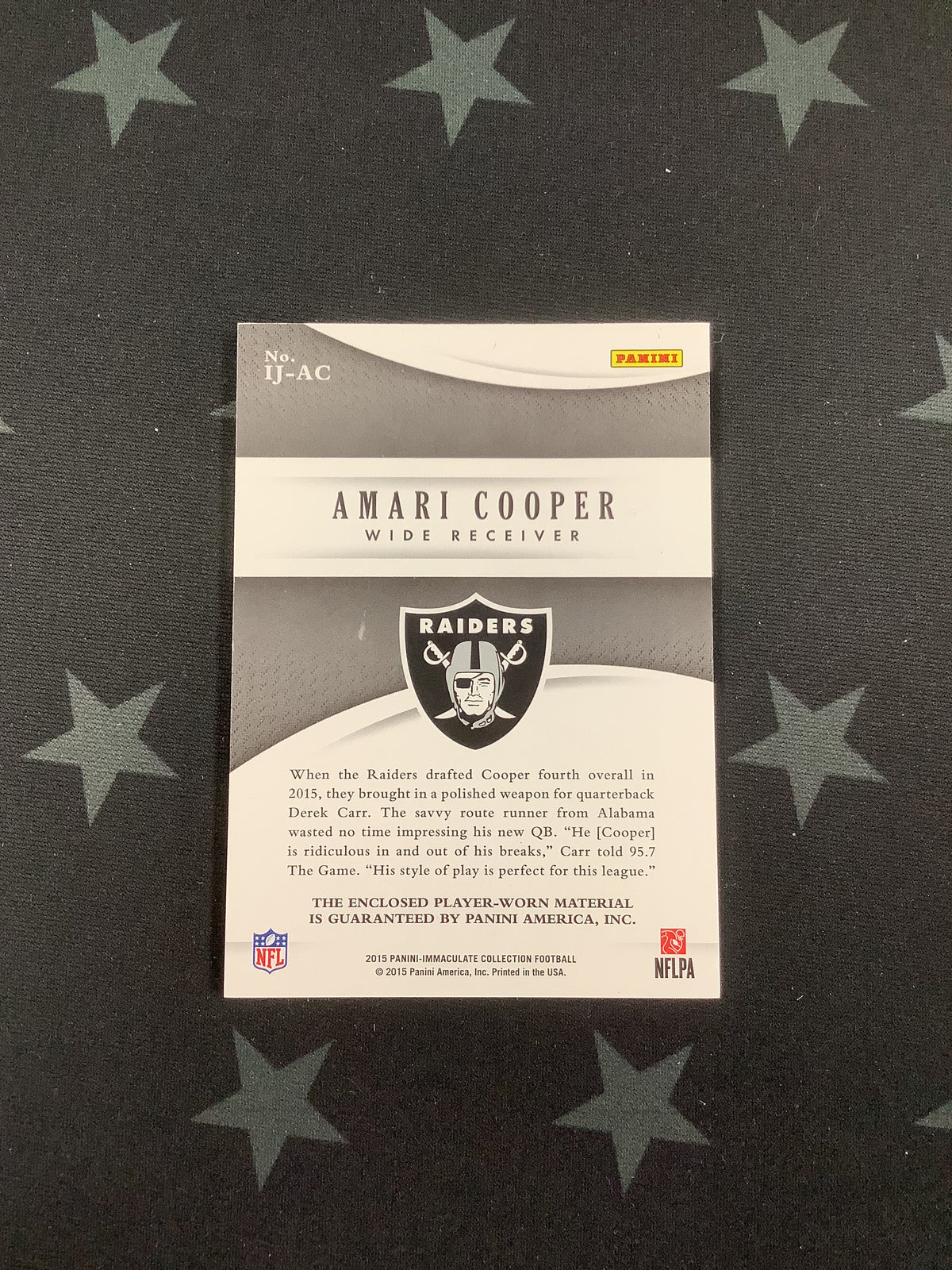 2015 PANINI IMMACULTE COLLECTION FOOTBALL AMARI COOPER PATCH #IJ-AC /41