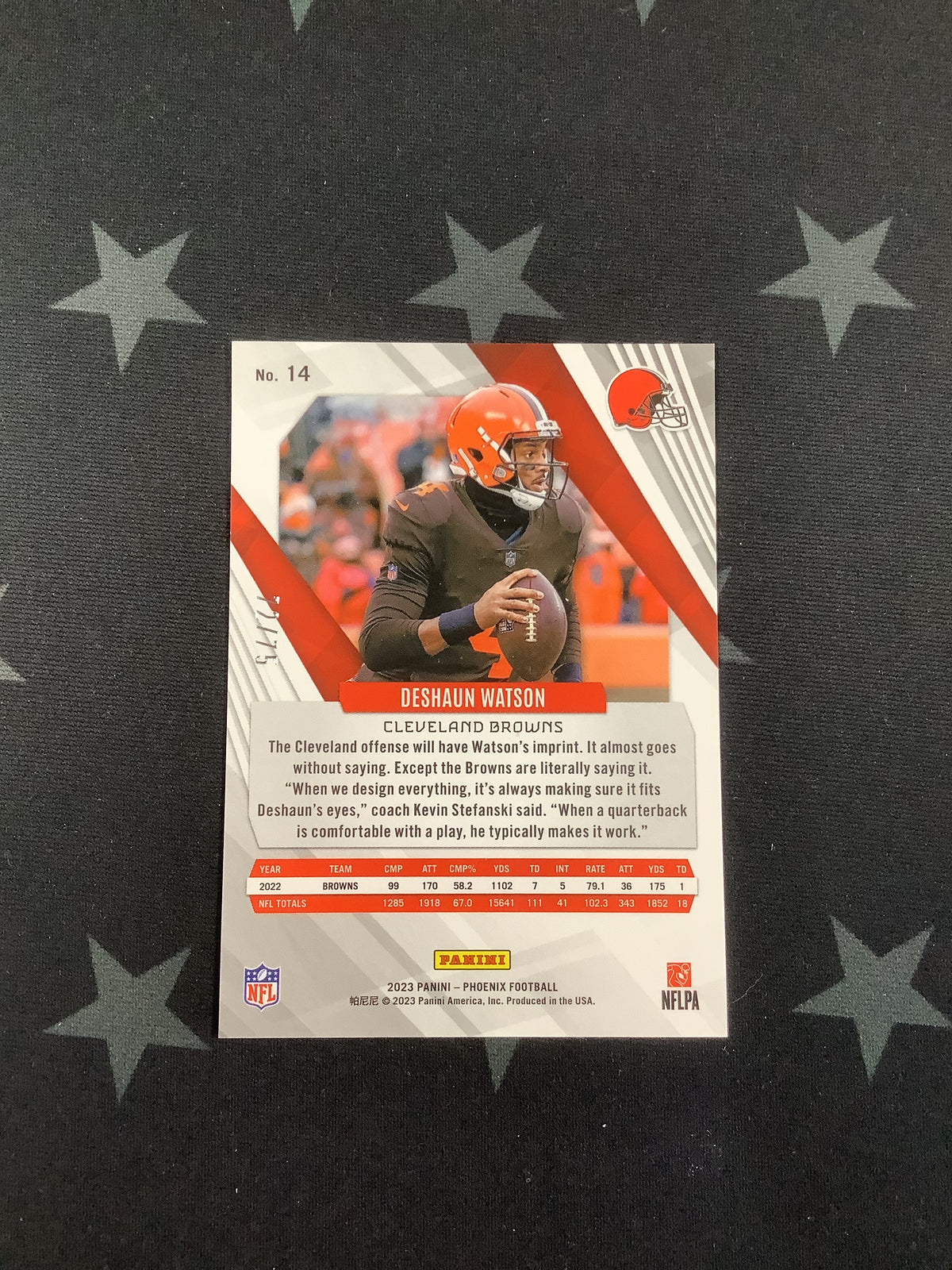 2023 Panini Phoenix Football Deshaun Watson Orange /75 No. 14