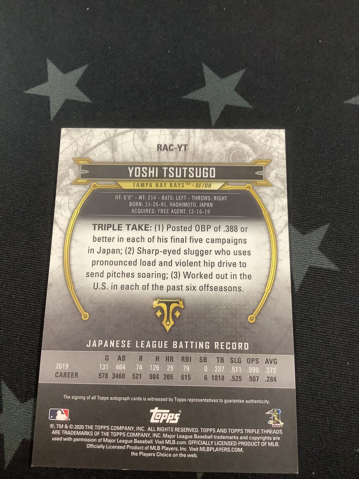 2020 TOPPS TRIPLE THREADS EMERALD YOSHI TSUTSUGO AUTOGRAPH 26/50