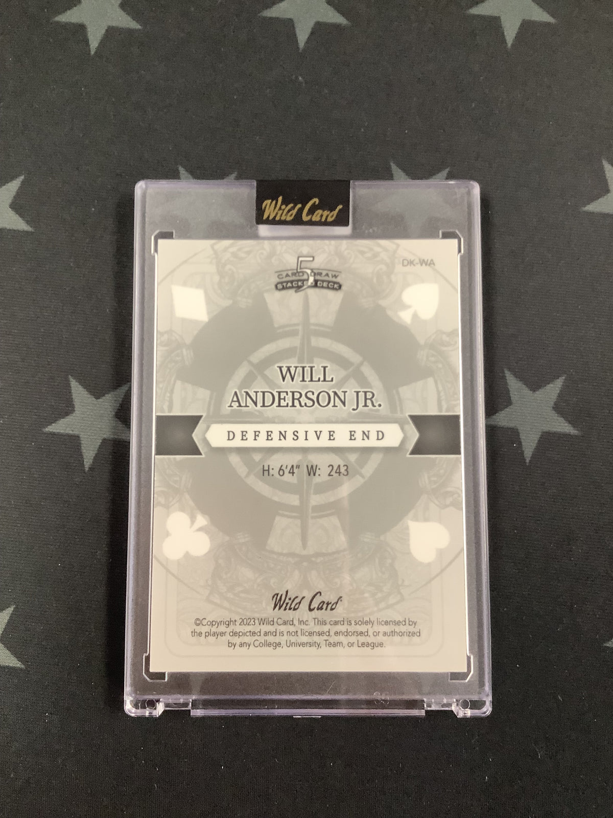 2023 WILD CARD 5 CARD DRAW STACKED DECK WILL ANDERSON JR. ROOKIE #DK-WA 1/1