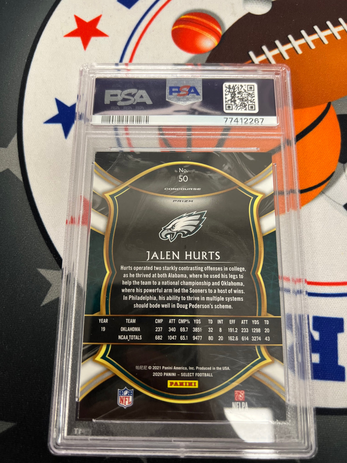 2020 Panini Select Football Jalen Hurts Silver Prizm Rookie PSA 10