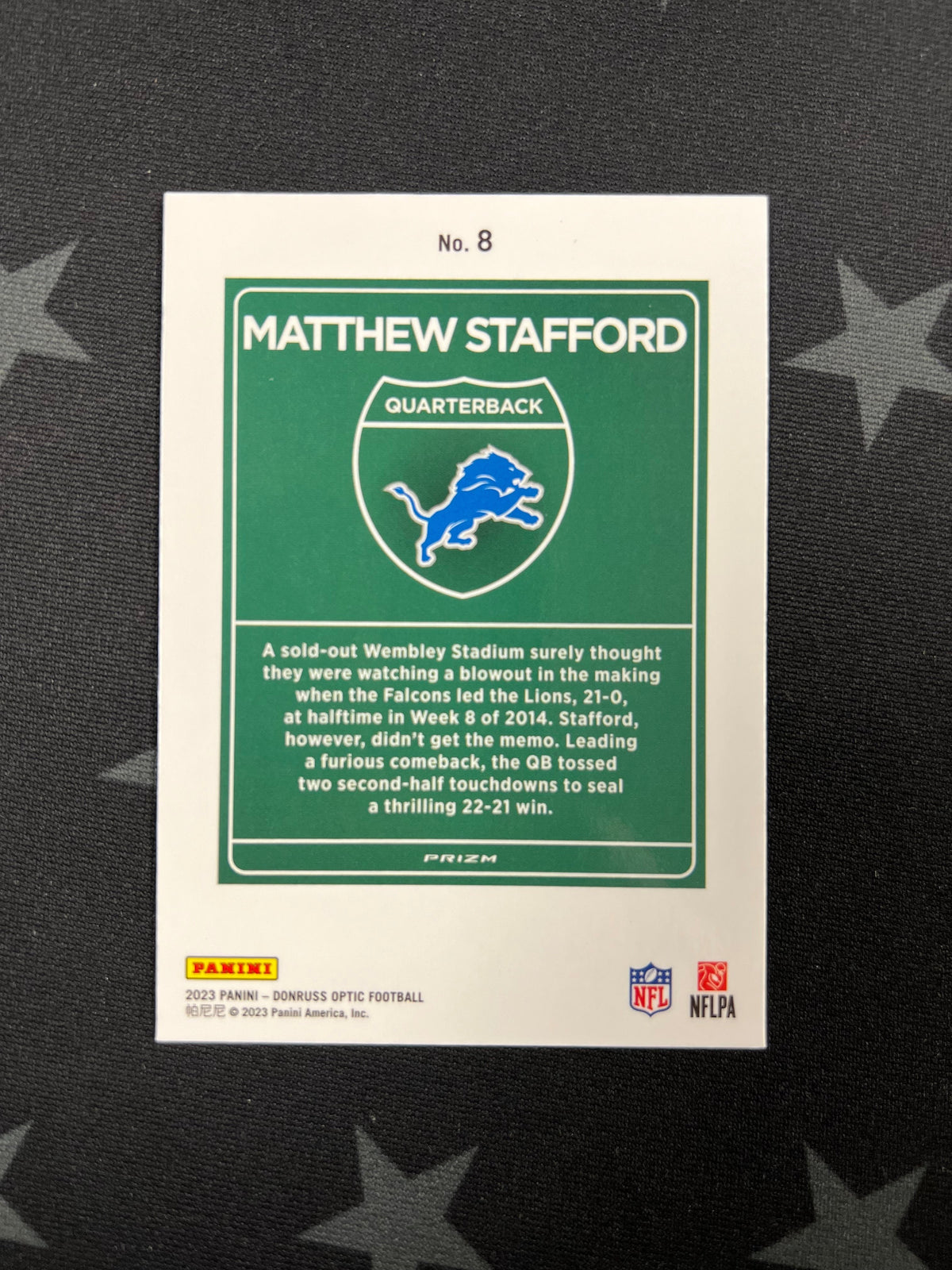 2023 PANINI DONRUSS OPTIC INTERNATIONAL DOWNTOWN #8 MATTHEW STAFFORD