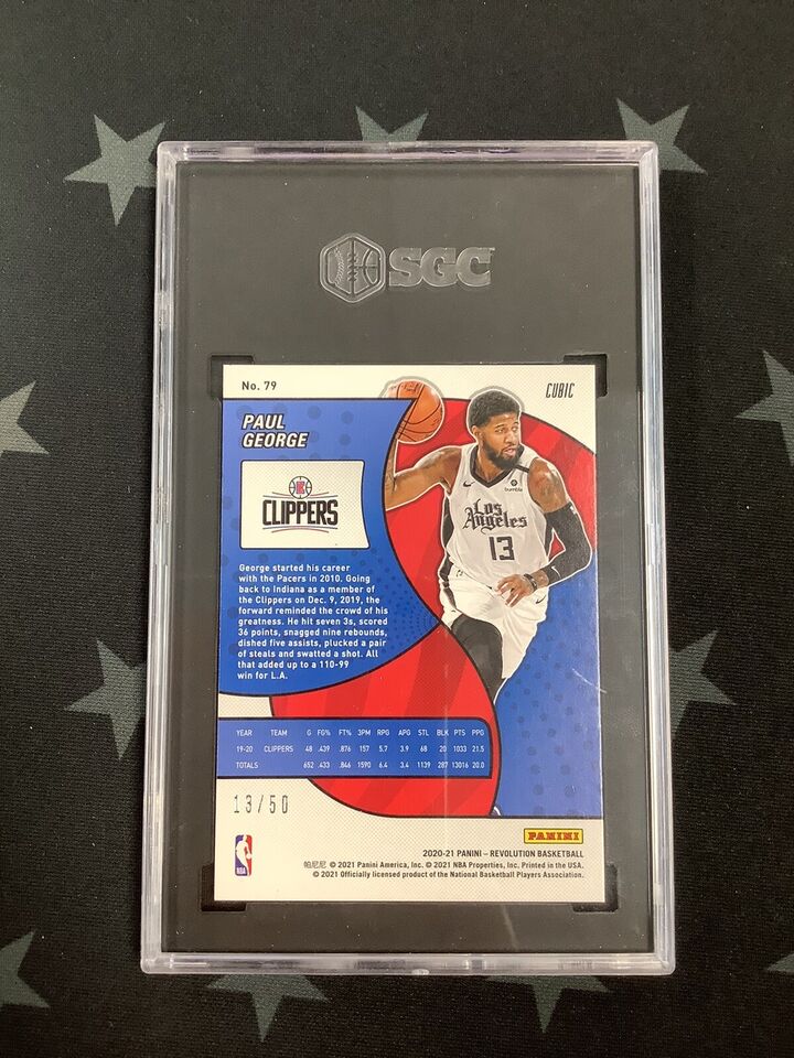 2020-21 PANINI REVOLUTION #79 PAUL GEORGE CUBIC 13/50 SGC GM 10 1083752