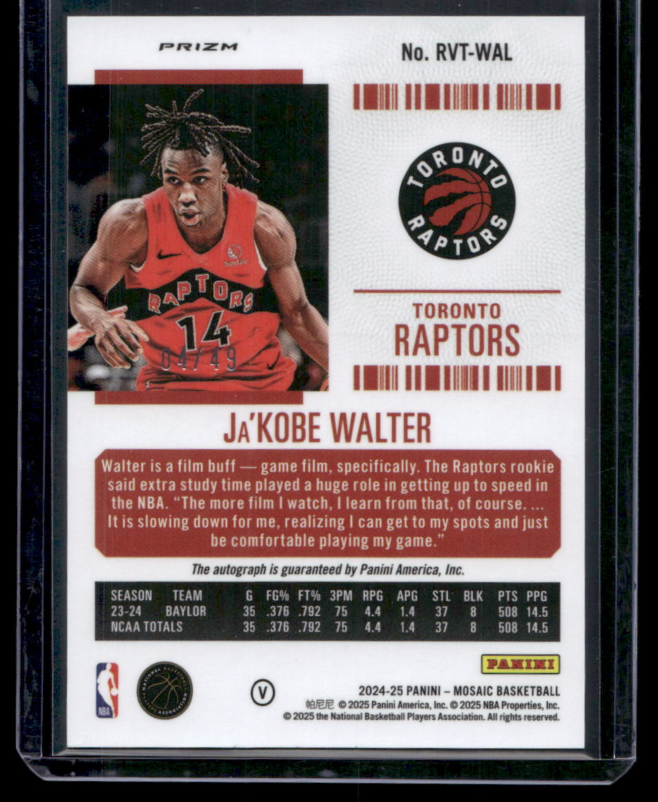 2024-25 Panini Mosaic Ja&#39;Kobe Walter RC #RVT-WAL Auto Blue /49