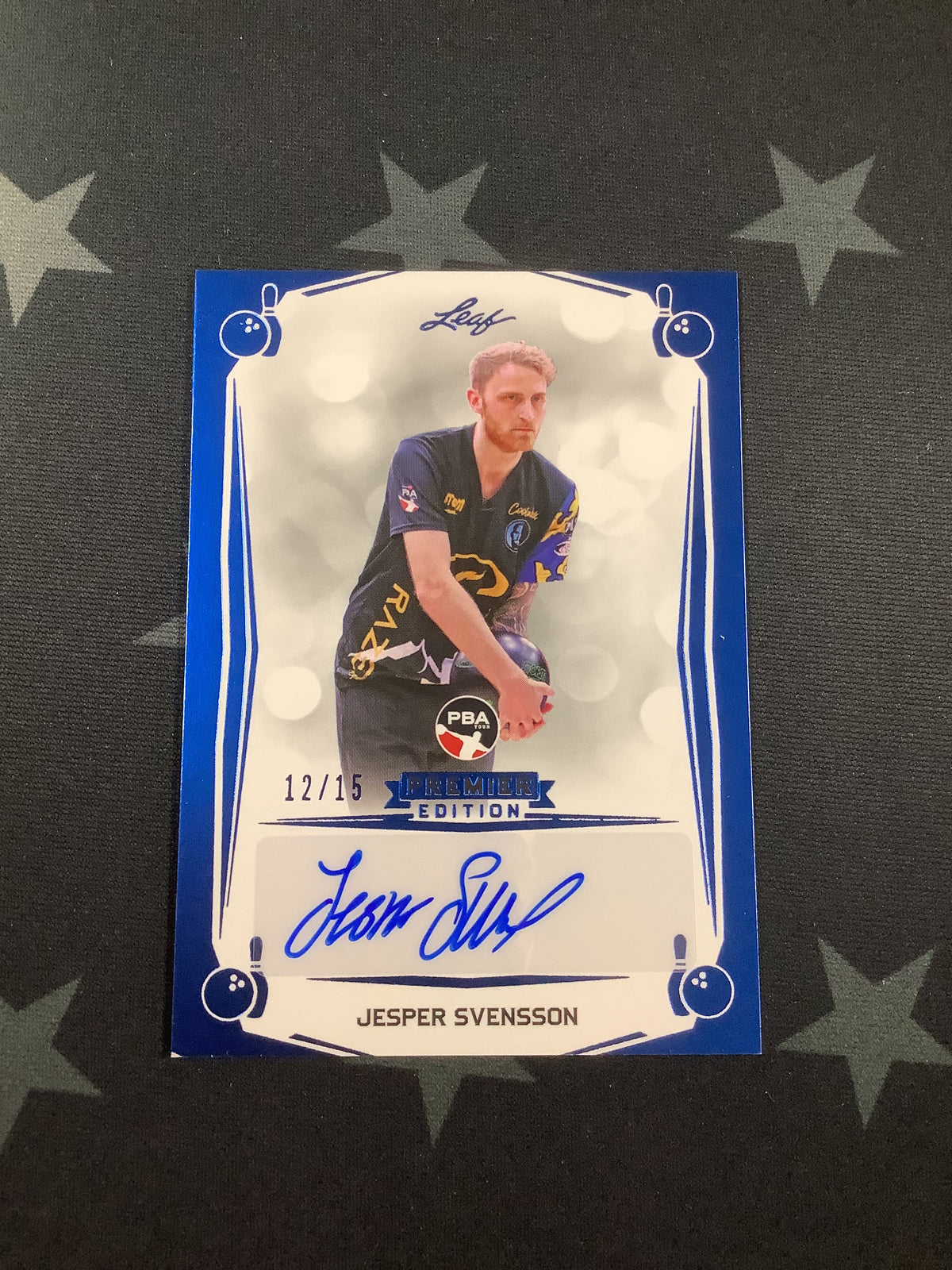 2023 LEAF PREMIER EDITION PBA JESPER SVENSSON AUTO BLUE #12/15