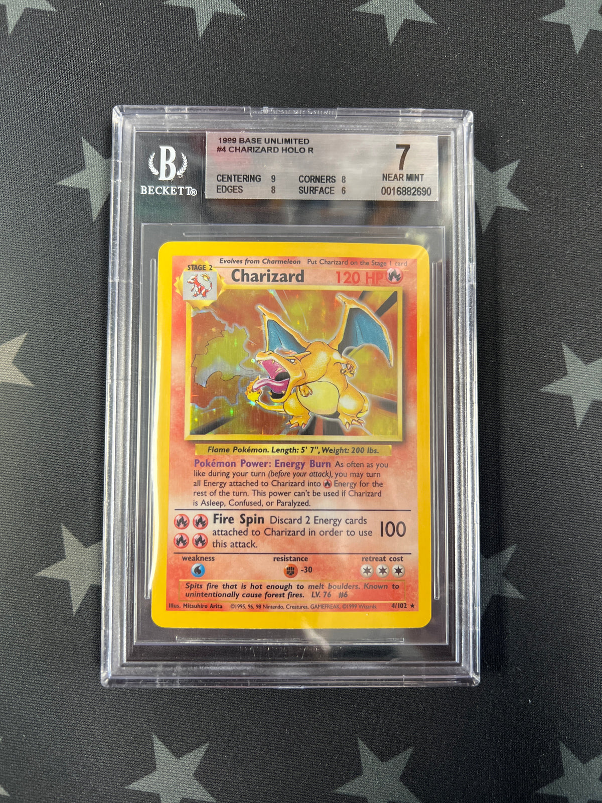 Charizard Holo Pokemon Card (1999 Base Set 4/102) Near Mint BGS 7