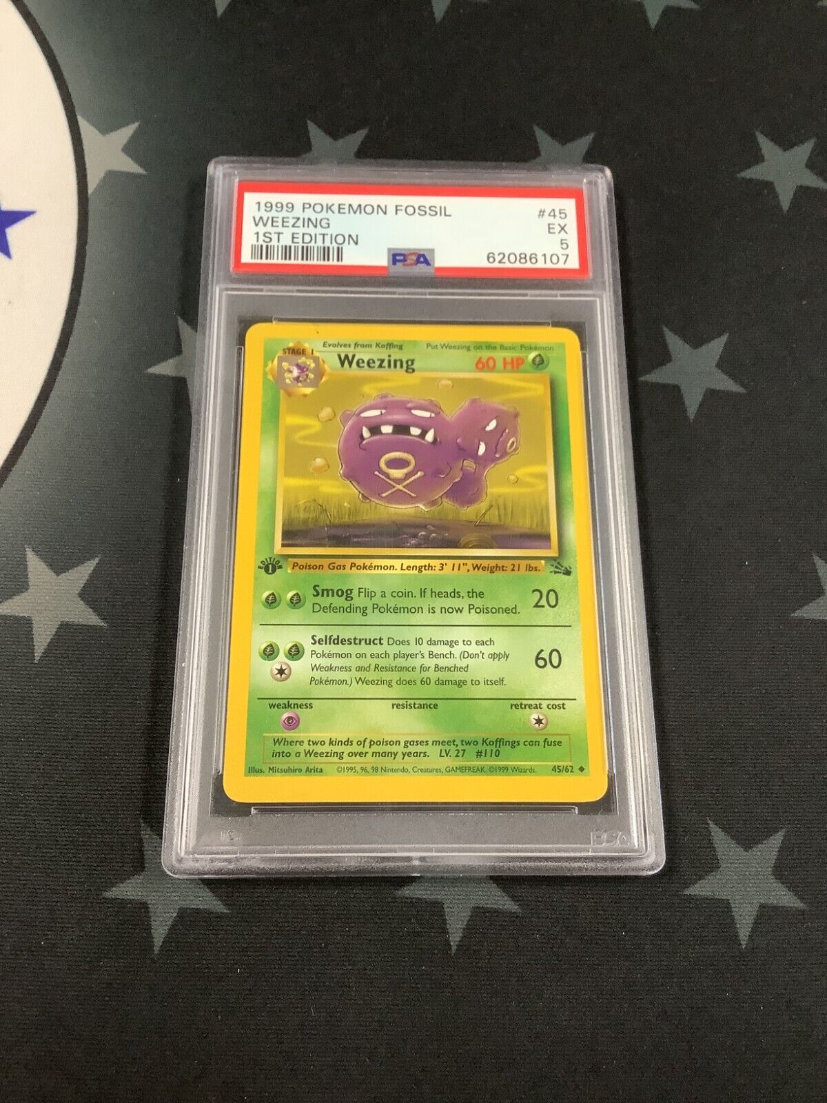 1999 POKEMON FOSSIL #45 WEEZING EX 1ST EDITION 5 62086107