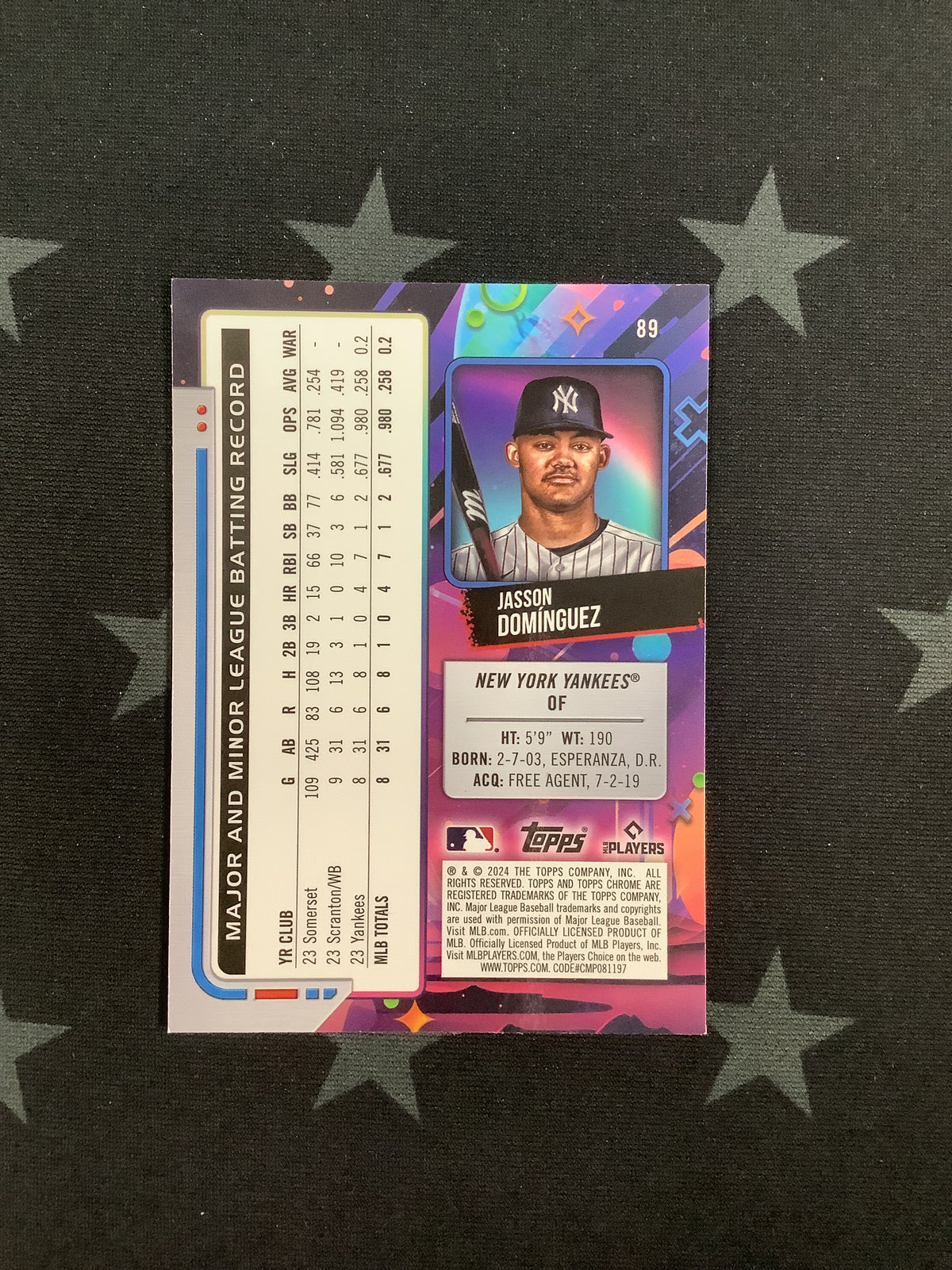 2024 Topps Cosmic Chrome #89 Jasson Dominguez Aqua Equinox RC #164/199 Yankees