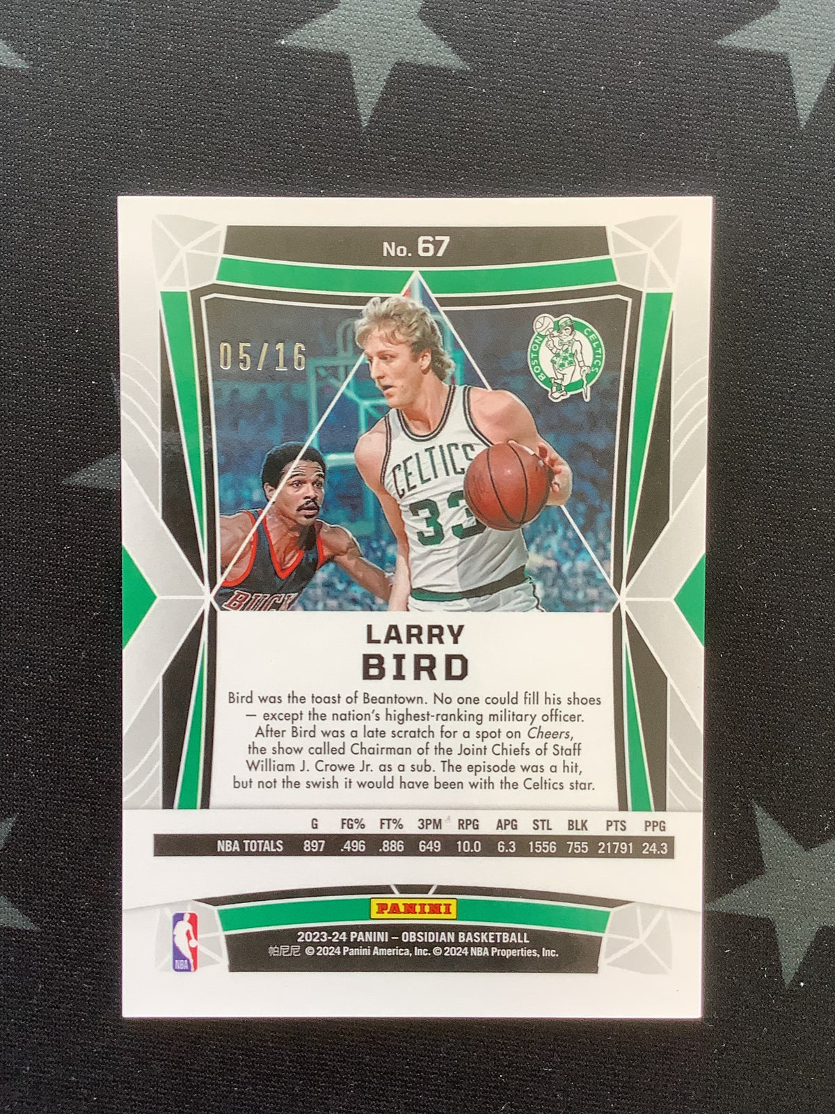 2023-24 OBSIDIAN BASKETBALL LARRY BIRD FOTL BLUE FLOOD ELECTRIC ETCH #05/16