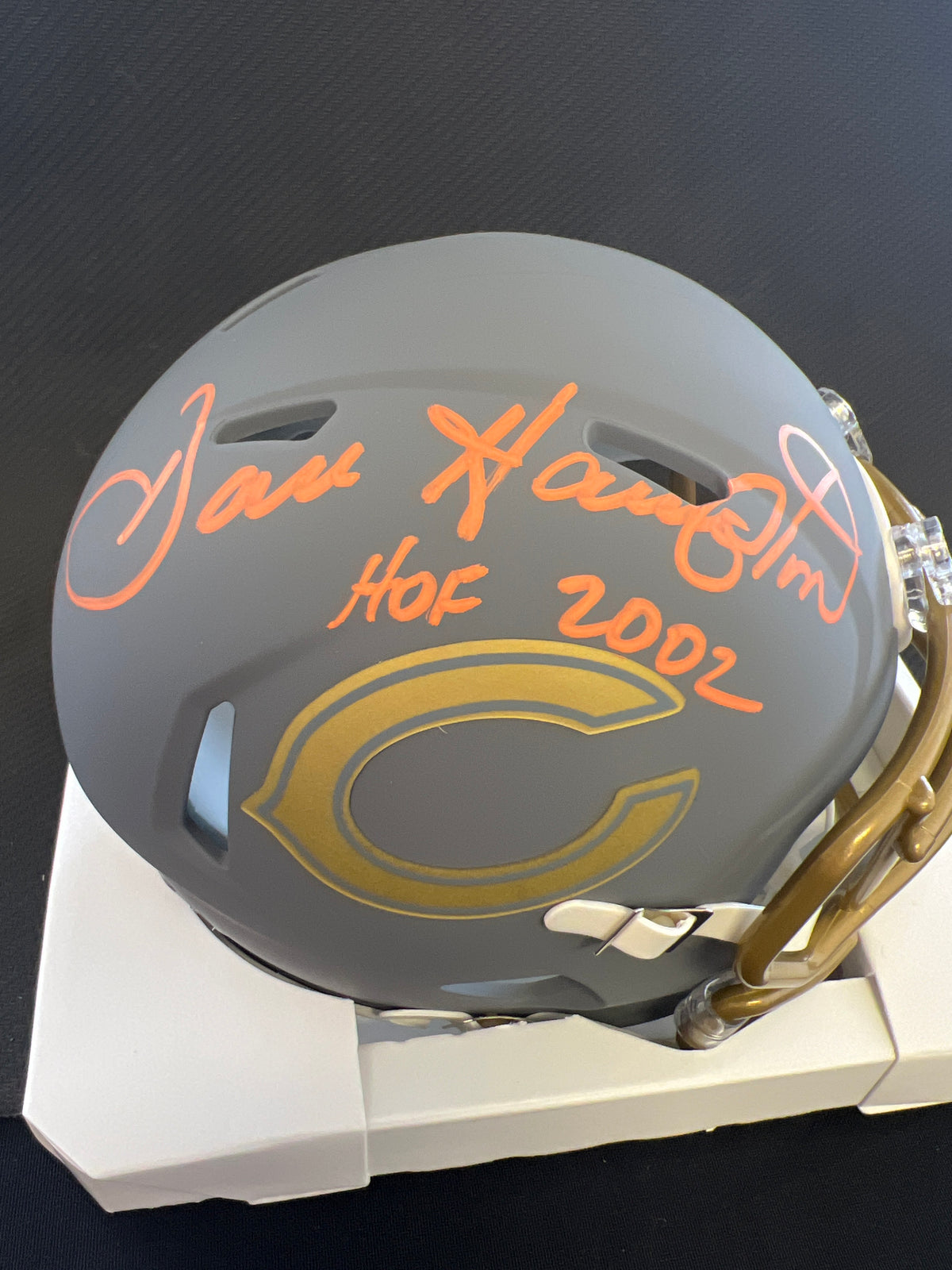 Dan Hampton &quot;HOF 2002&quot; Signed Riddell Slate Mini Helmet - JSA Certified