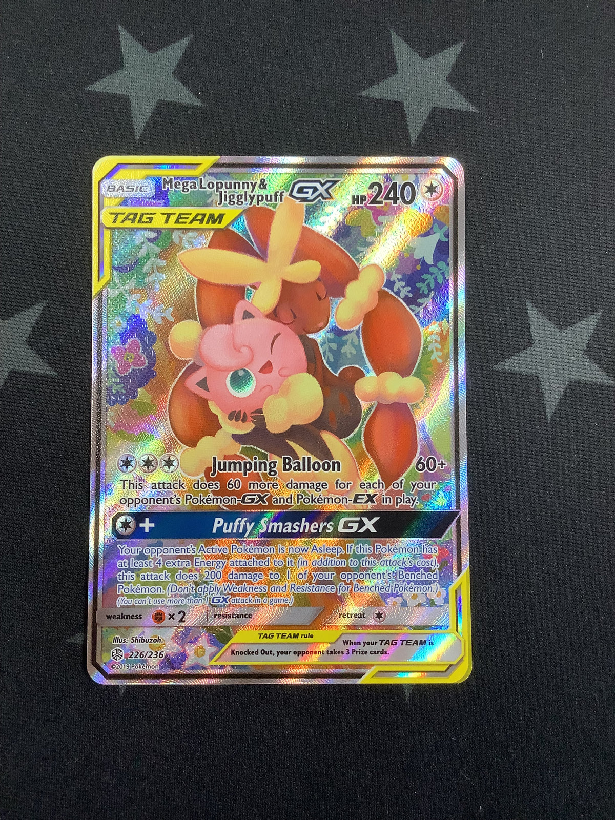 2019 POKEMON S&amp;M COSMIC ECLIPSE #226 FULL ART/MEGA LOPUNNY &amp; JIGGLYPUFF GX