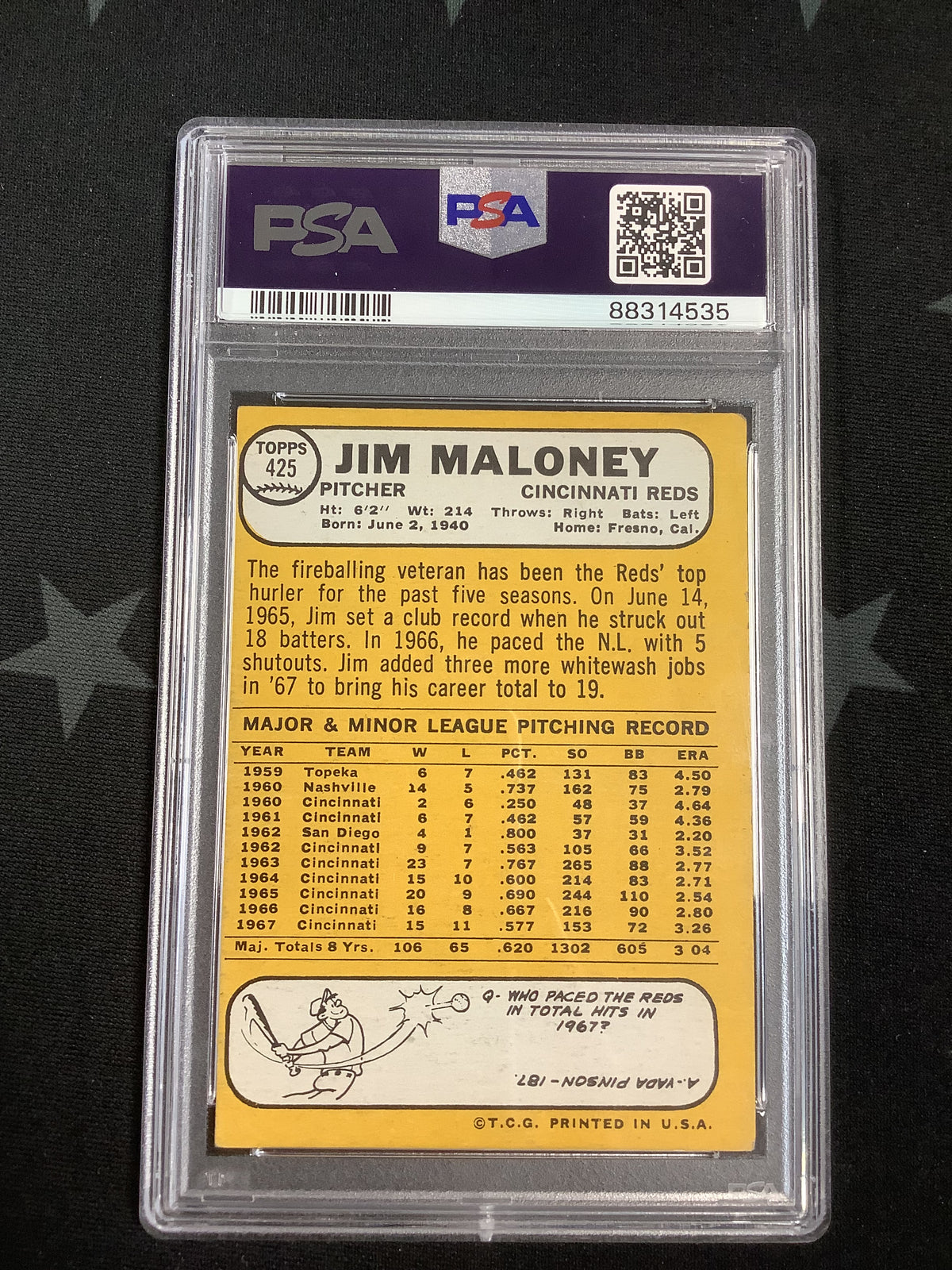 1968 TOPPS JIM MALONEY #425 PSA GOOD 2