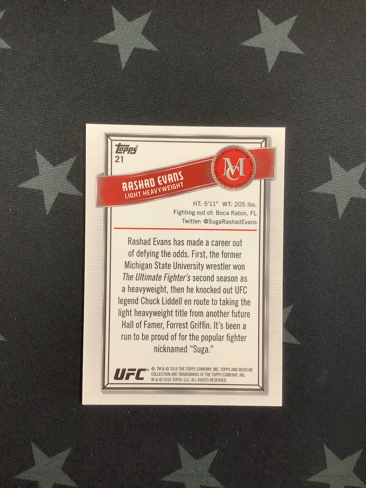 2016 TOPPS MUSEUM COLLECTION UFC RASHAD EVANS #21 /50