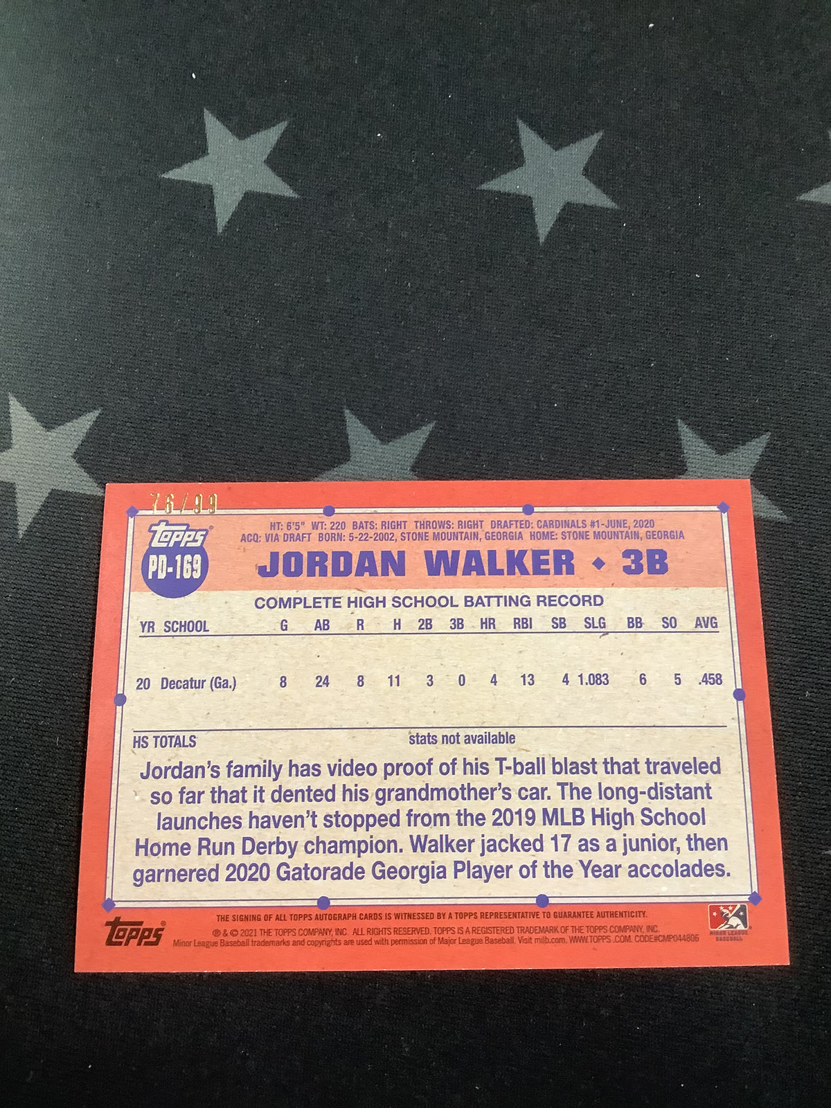 2021 Topps Pro Debut Jordan Walker Auto #/99 PD-169