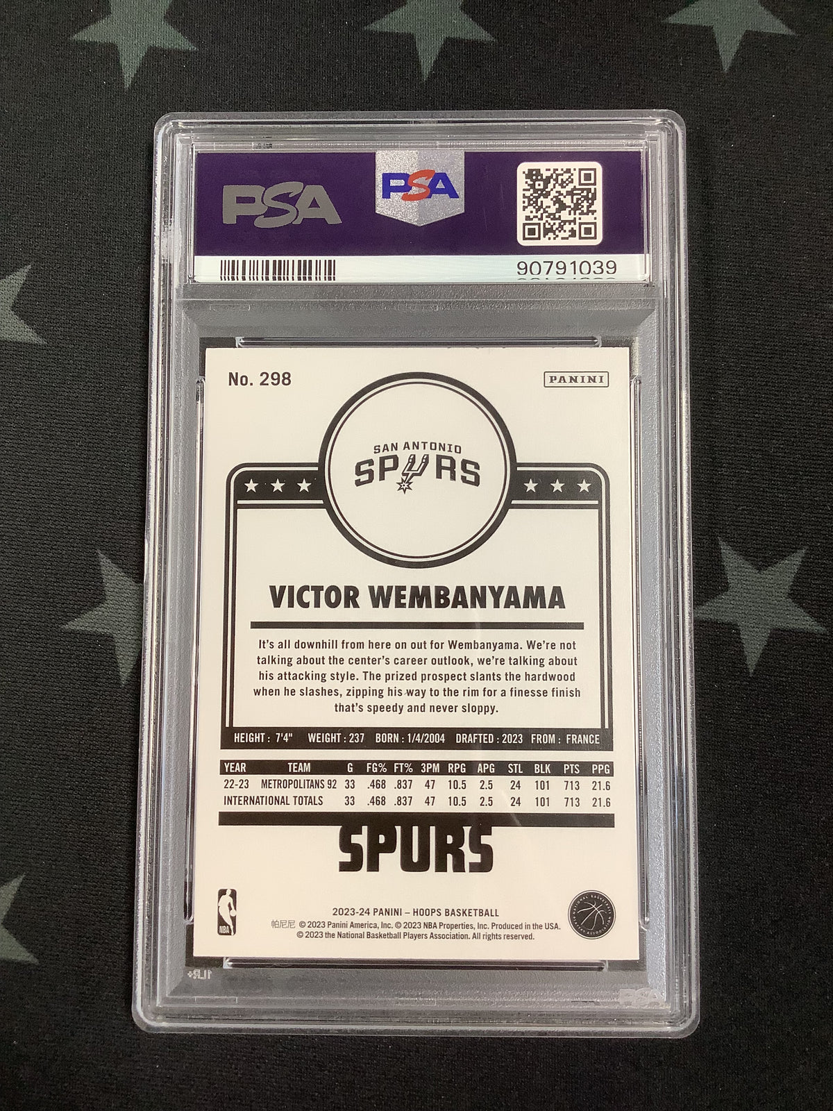 2023 PANINI HOOPS VICTOR WEMBANYAMA #298 PSA MINT 9