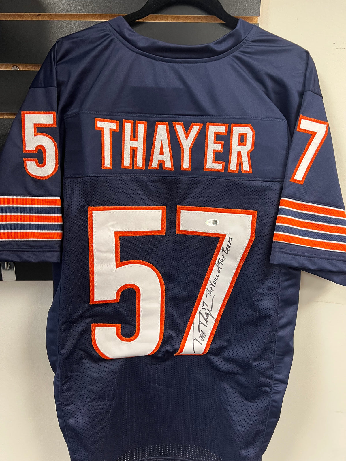 Tom Thayer &quot;The Voice of the Bears&quot; Signed Custom Bears Jersey - JSA Certified