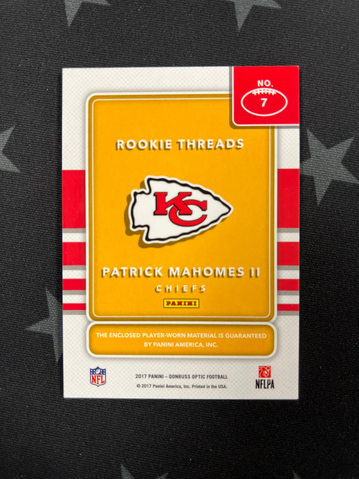 2017 PANINI DONRUSS OPTIC PATRICK MAHOMES ROOKIE THREADS #7