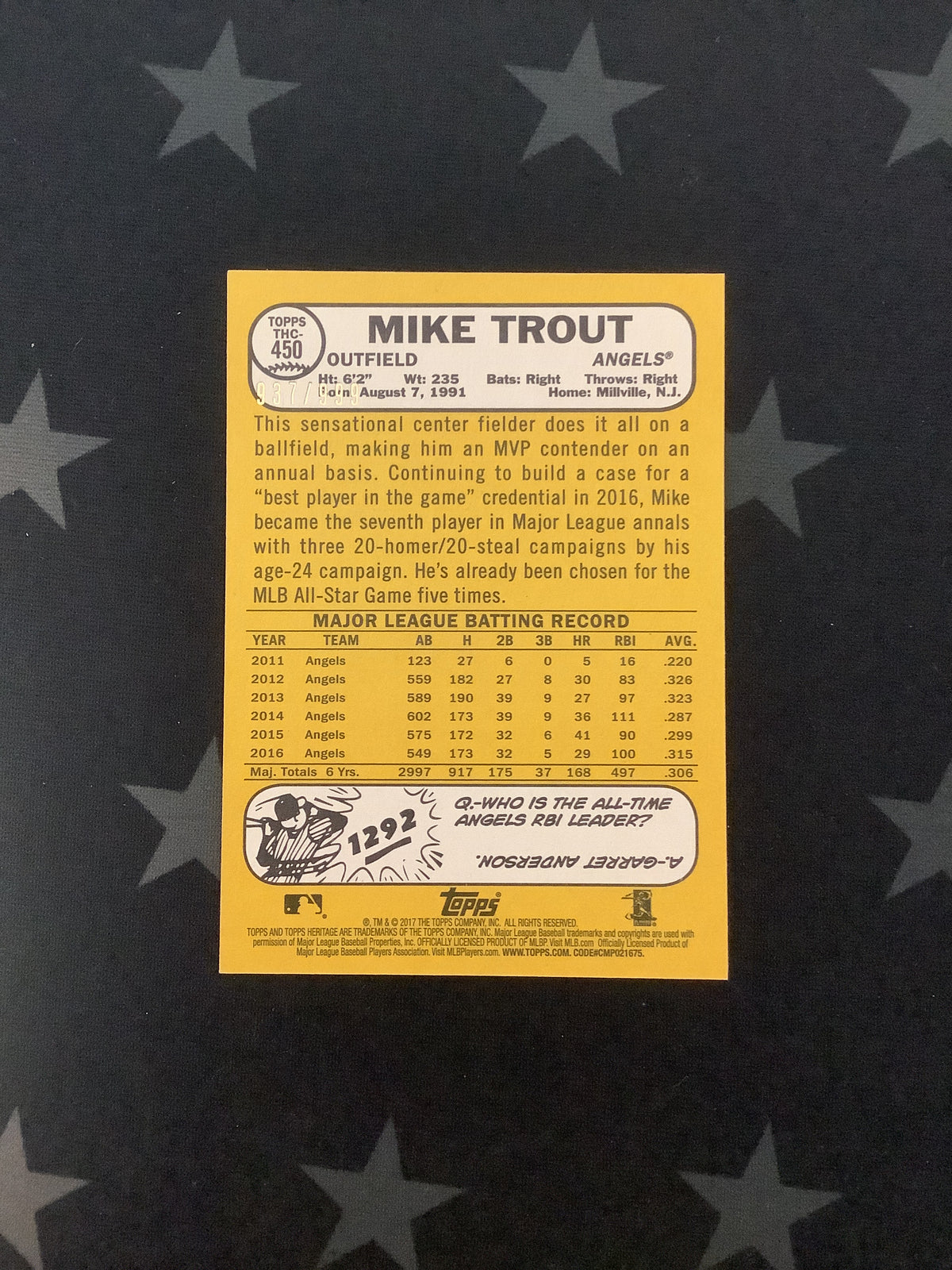 2017 Topps Heritage Mike Trout #THC-450 Chrome 937/999