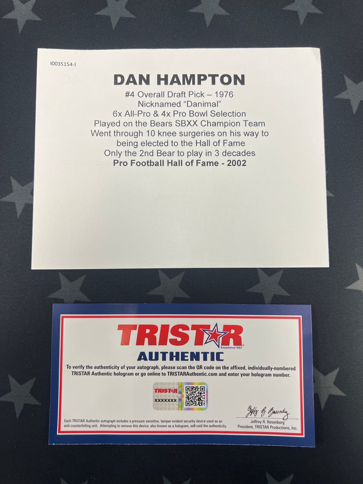 Dan Hampton &quot;HOF 2002&quot; Signed Custom Bears Jersey - Tristar Certified