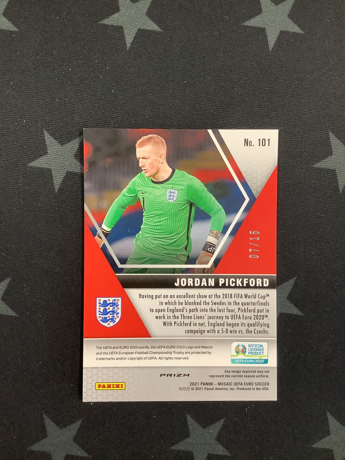 2021 PANINI PRIZM MOSAIC UEFA EURO SOCCER JORDAN PICKFORD BLUE #101 /15