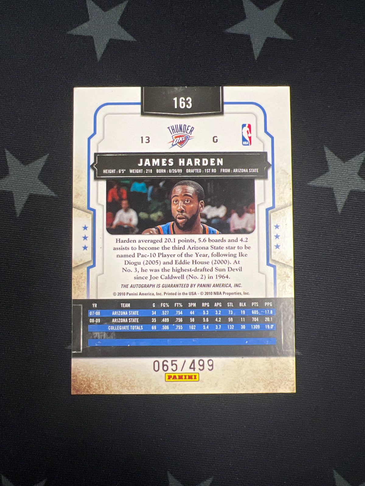 2009-10 Panini Classics James Harden RC #163 Auto /499