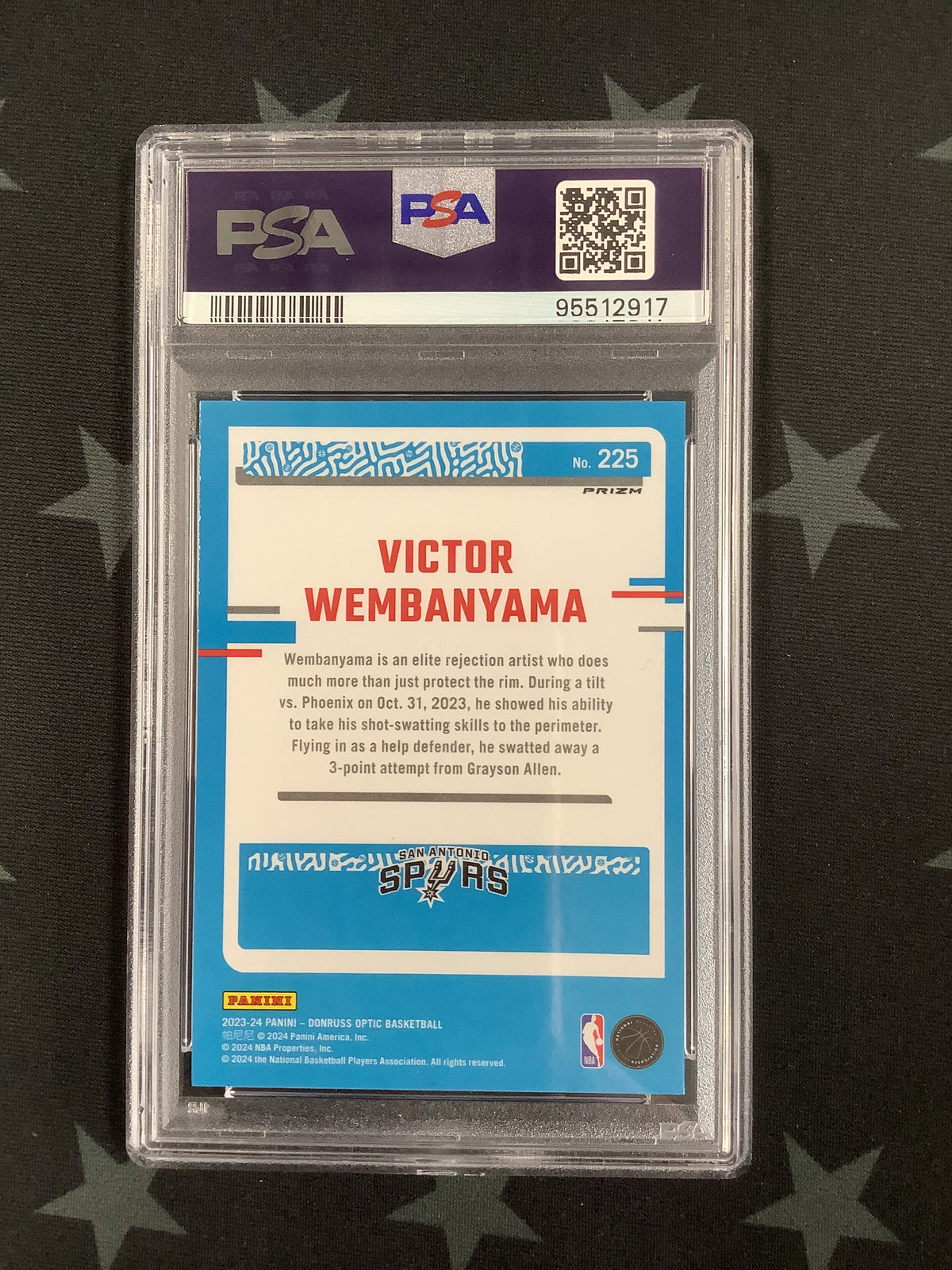 2023 PANINI DONRUSS OPTIC VICTOR WEMBANYAMA PURPLE #225 PSA 10