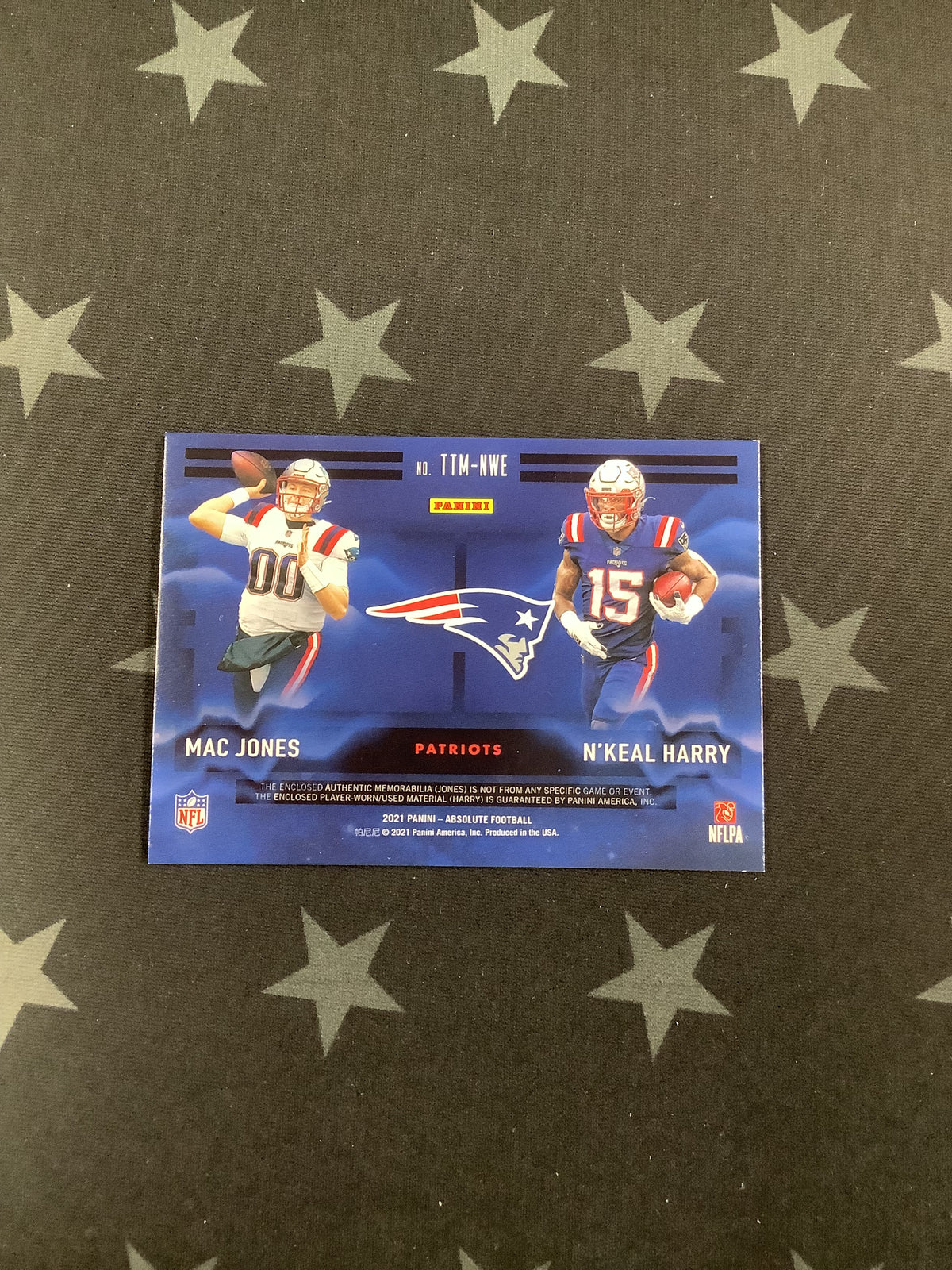 2021 PANINI ABSOLUTE FOOTBALL TEAM TANDEM MAC JONES/N&#39;KEAL HARRY DUEL PATCH #TTM-NWE /199