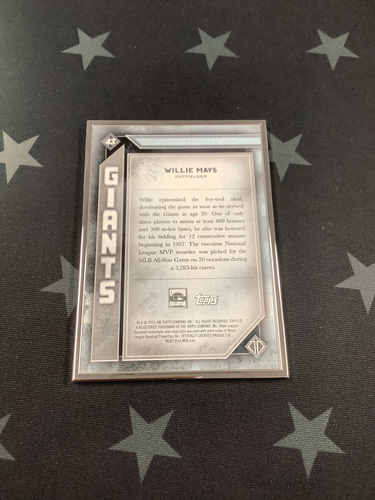 2019 WILLIE MAYS TRANSCENDENT COLLECTION BASEBALL #76/100