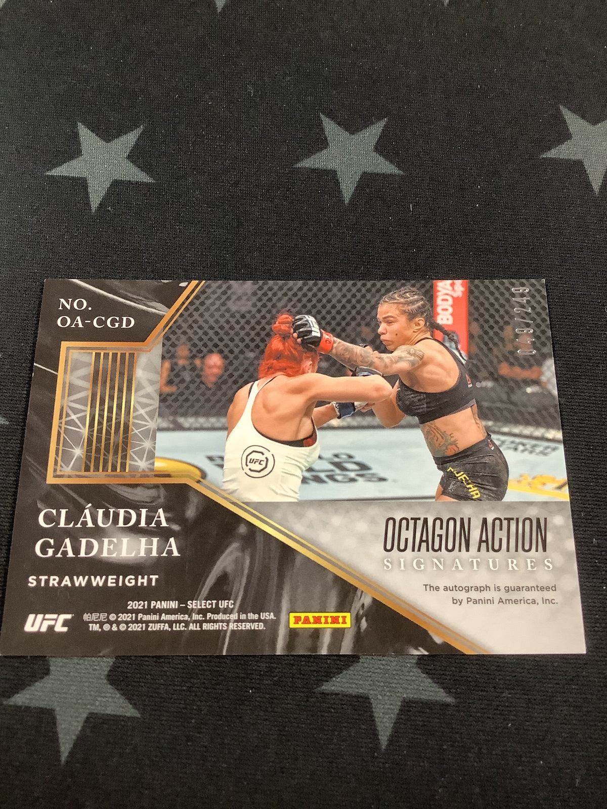 2020-21 CLAUDIA GADELHA SELECT UFC OCTAGON ACTION STRAWWEIGHT AUTO #49/249