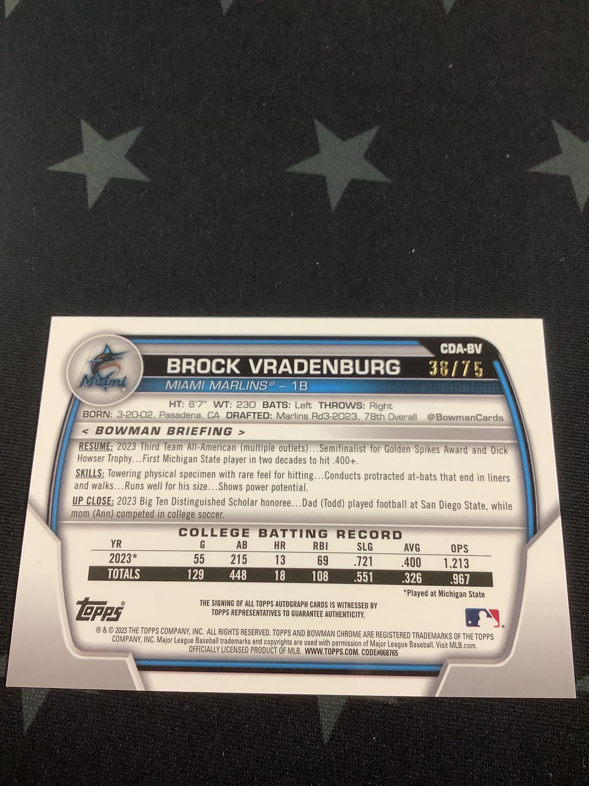 2023 Bowman Chrome Baseball Brock Vradenburg 1st Auto /75