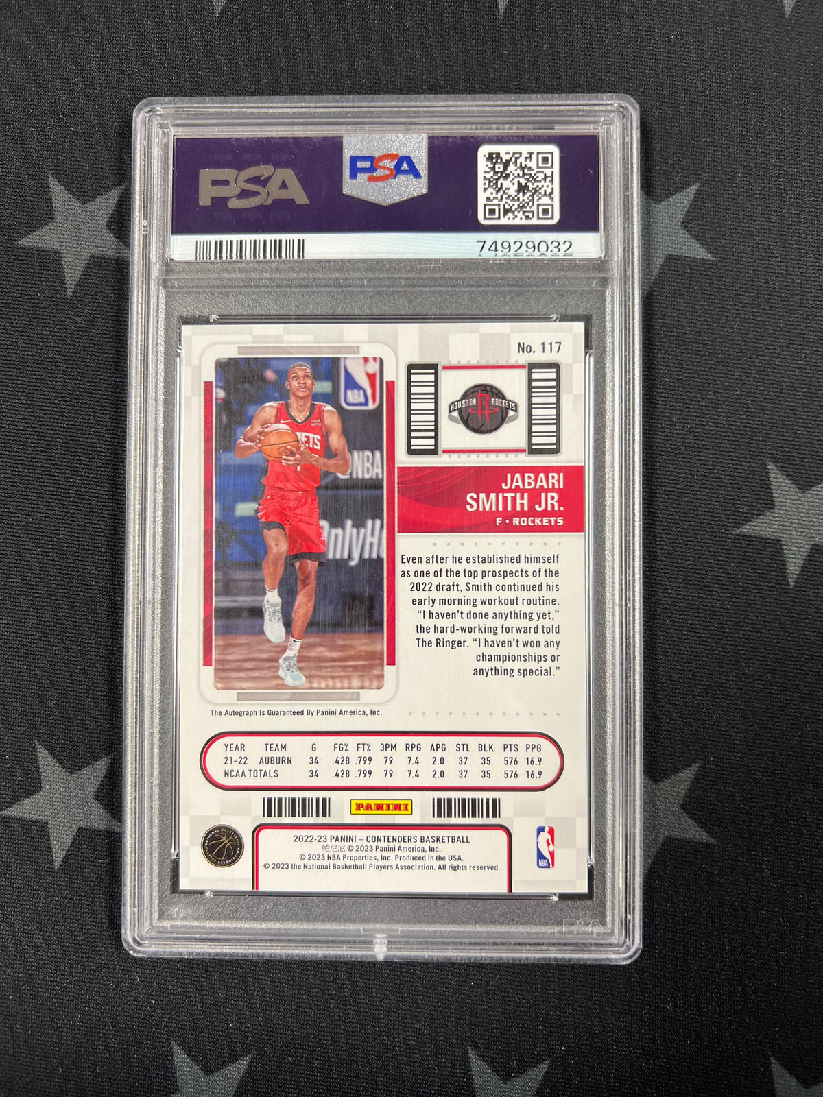 2022 PANINI CONTENDERS JABARI SMITH JR. THE FINALS AUTOGRAPH #17/49 PSA 10