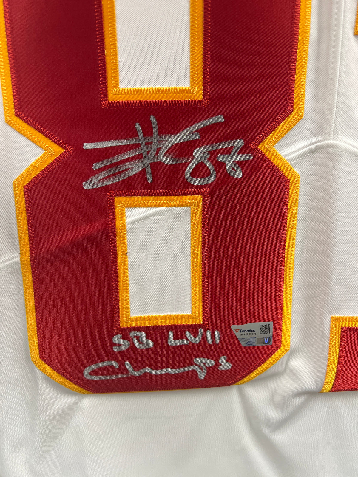 Travis Kelce Kansas City Chiefs Nike SB LVII Champs Autographed Football Jersey Fanatics COA