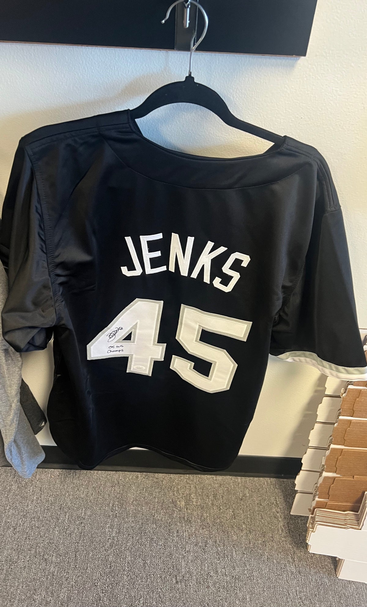 Bobby Jenks Autographed Black Jersey "05 WS Champs" w/ JSA COA