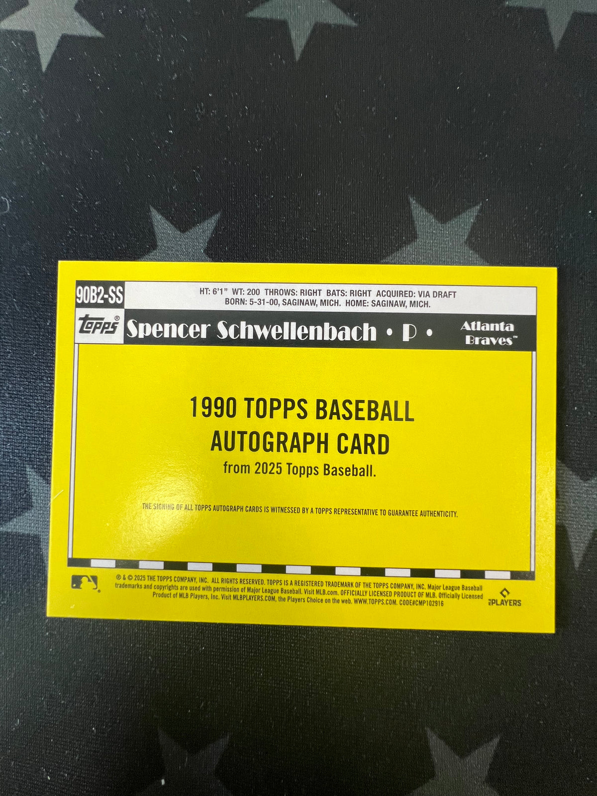 2025 Topps Spencer Schwellenbach 1990 Auto 90B2-SS