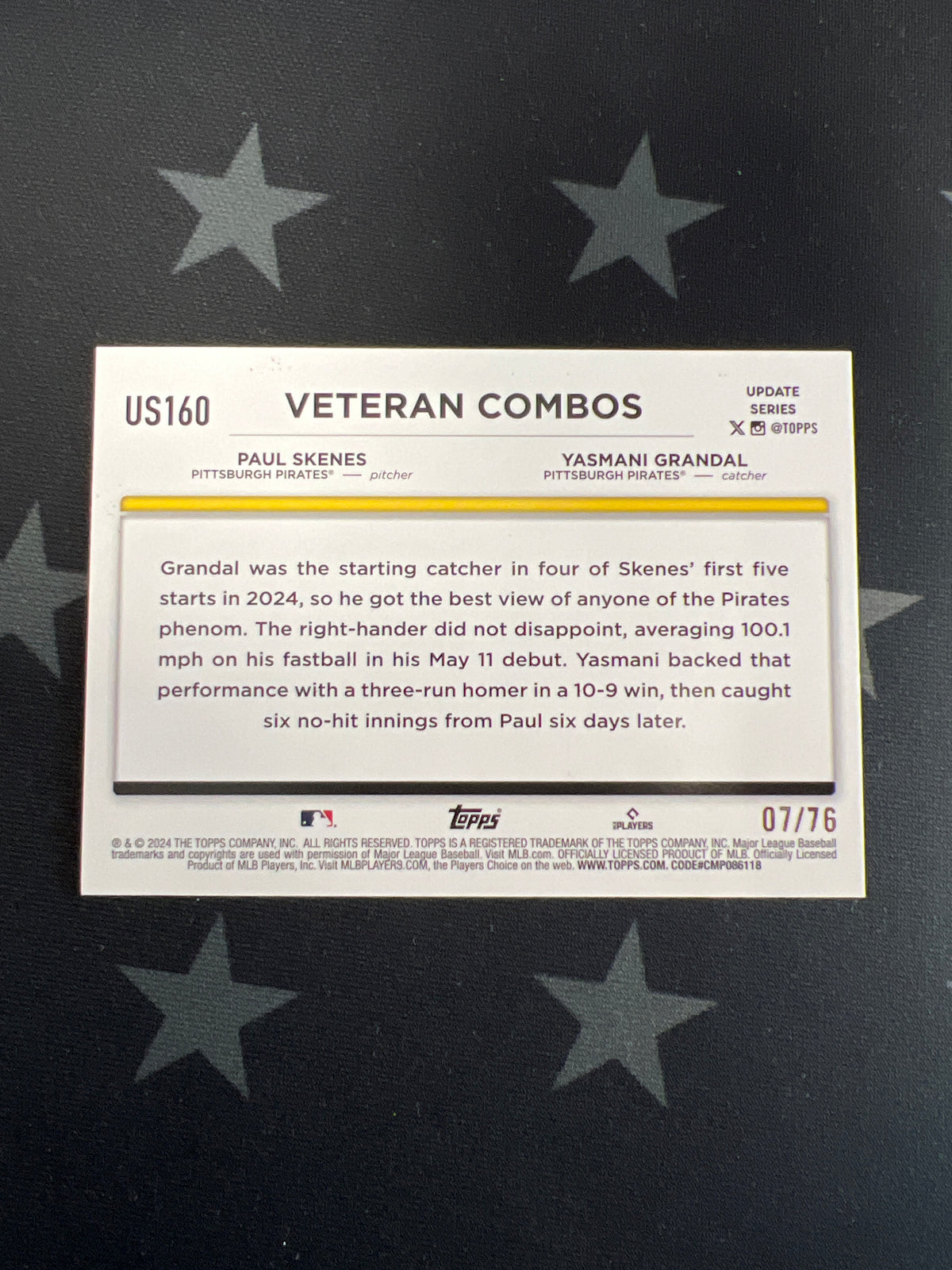 2024 Topps Update Paul Skenes &amp; Yasmani Grandal #US160 Independence Day /76