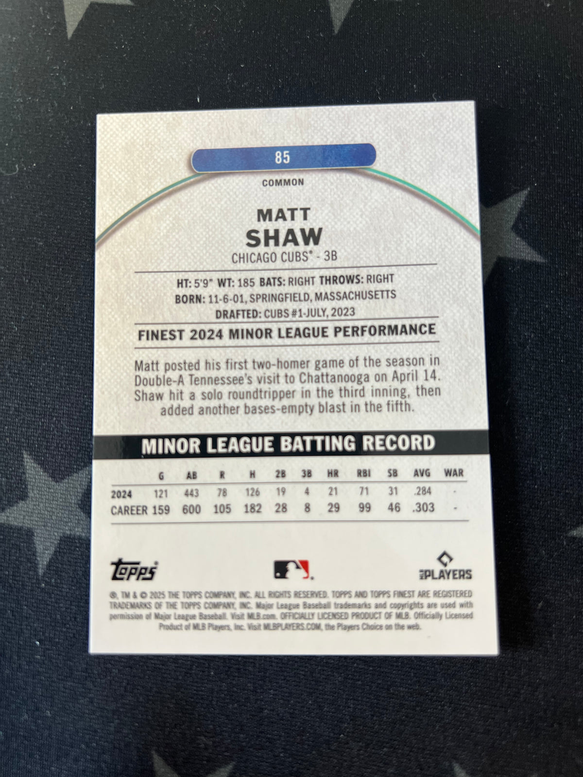 2025 Topps Finest Matt Shaw Pearl Checkerboard /60 No. 85