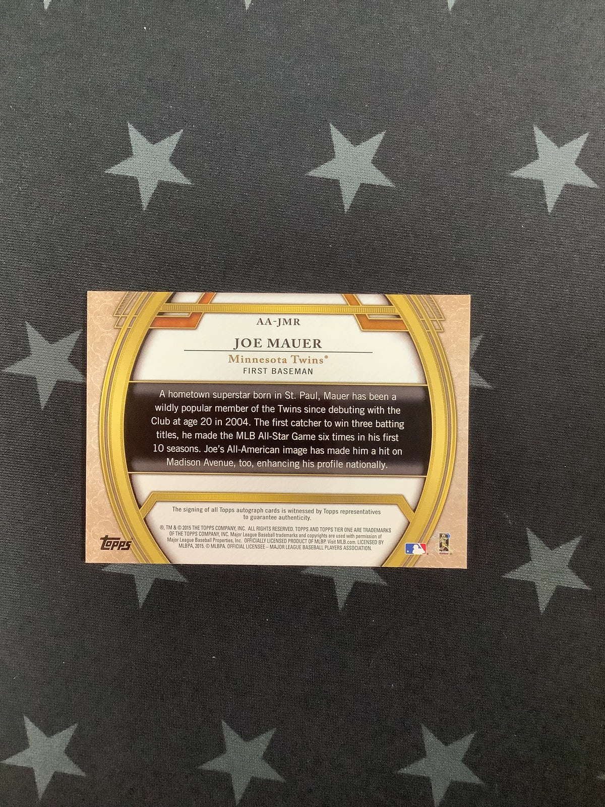 2015 Topps Tier One Joe Mauer Autograph Red #2/5 Twins