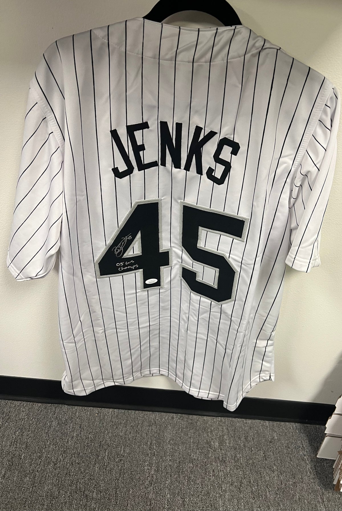 Bobby Jenks Autographed White Jersey "05 WS Champs" w/ JSA COA