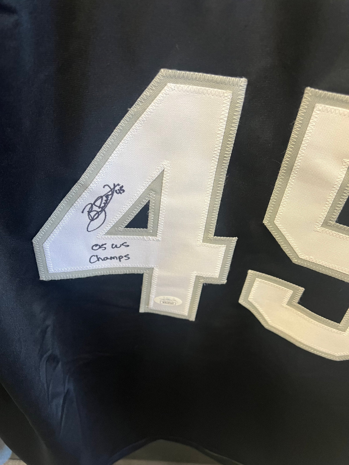 Bobby Jenks Autographed Black Jersey "05 WS Champs" w/ JSA COA