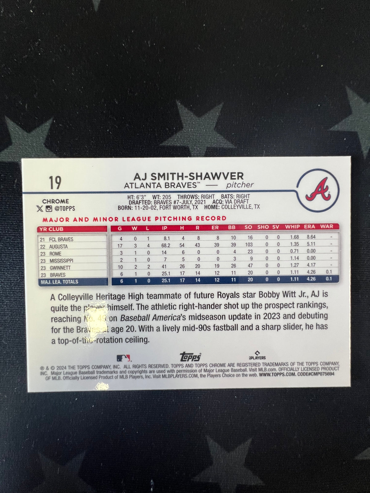 2024 Topps Chrome AJ Smith-Shawver Orange Raywave /25 No. 19
