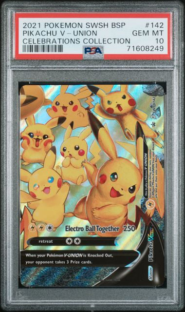 2021 POKEMON SWORD AND SHIELD CELEBRATIONS PIKACHU V UNION #142 PSA GEM MT 10