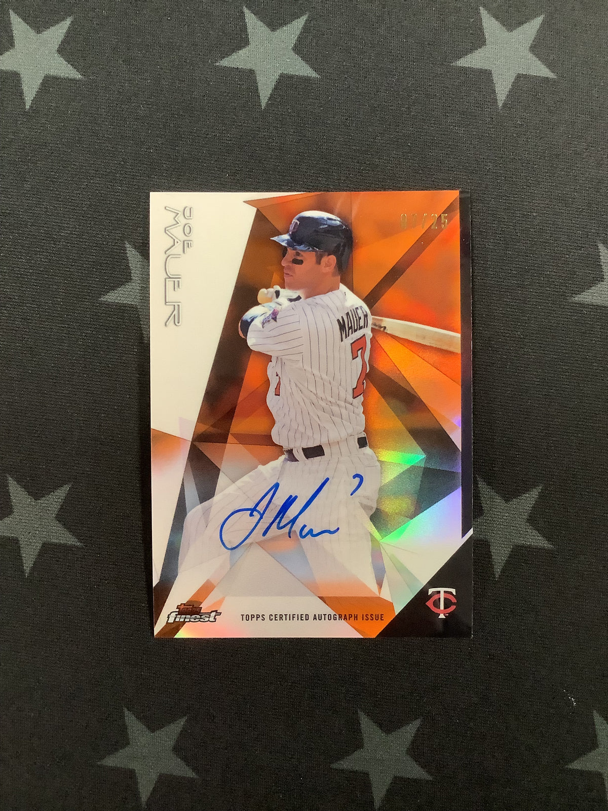 2015 Topps Finest Joe Mauer Autograph Orange #07/25 Twins