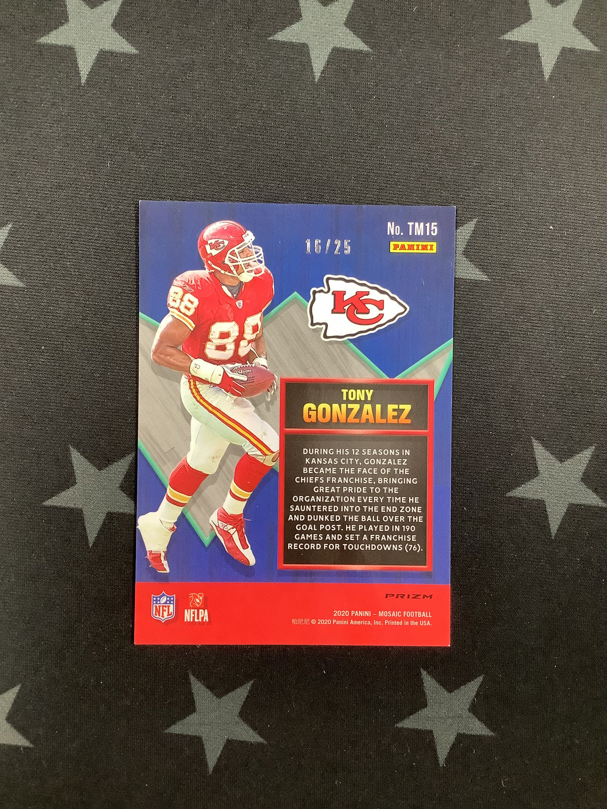 2020 PANINI MOSAIC FOOTBALL TOUCH DOWN MASTERS TONY GONZALEZ #TM15 /25