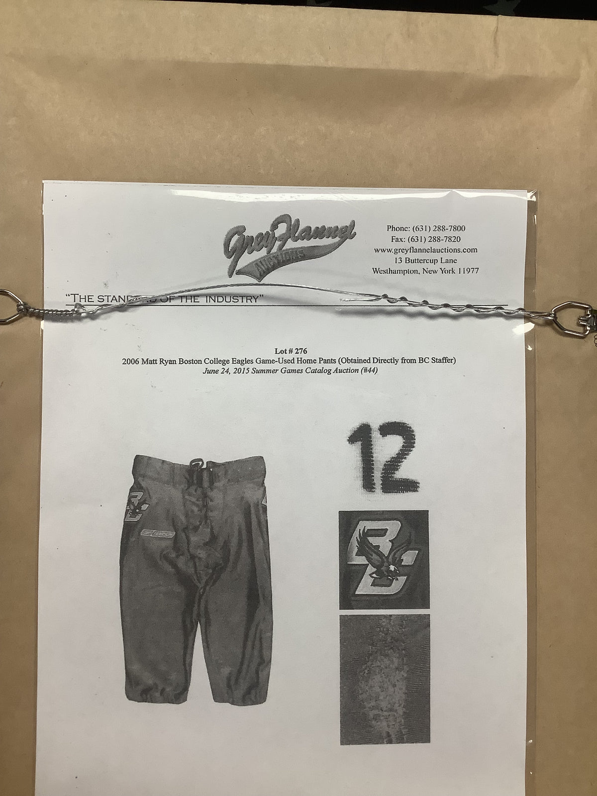 Matt Ryan Boston College Game Used Home Pants