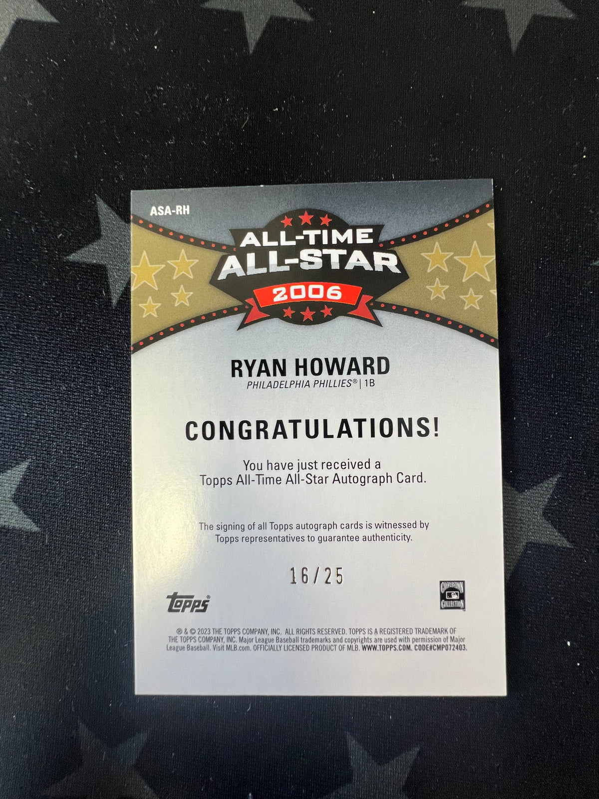 2023 Topps Ryan Howard All-Time All-Star Auto /25 ASA-RH