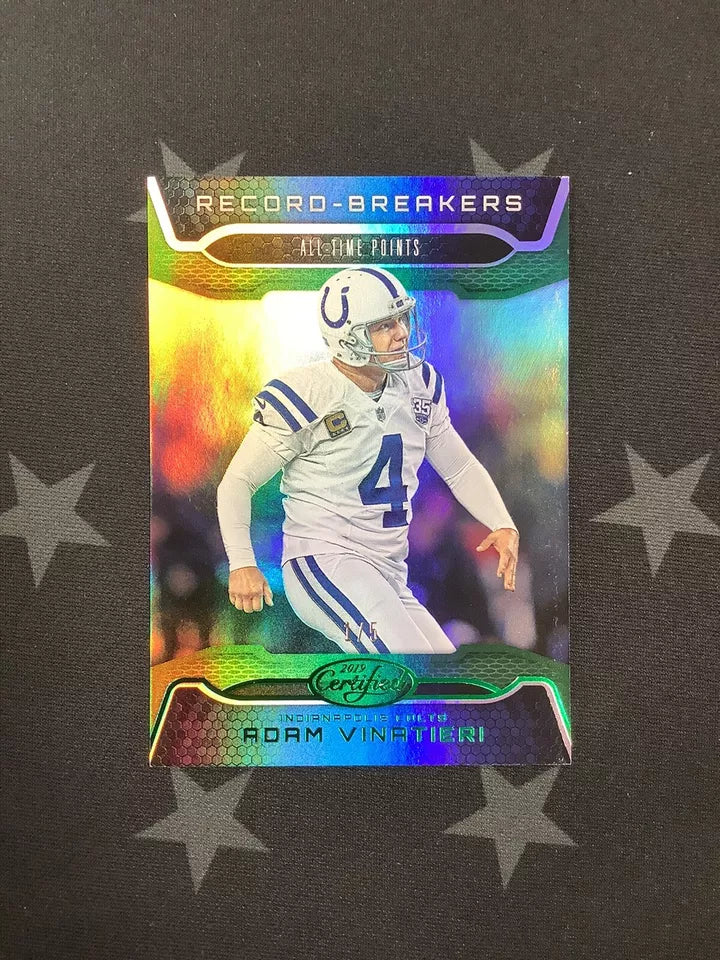 2019 PANINI CERTIFIED FOOTBALL ADAM VINATIERI RECORD BREAKERS GREEN COLTS #1/5