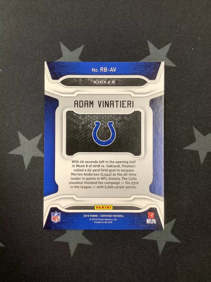 2019 PANINI CERTIFIED FOOTBALL ADAM VINATIERI RECORD BREAKERS GREEN COLTS #1/5