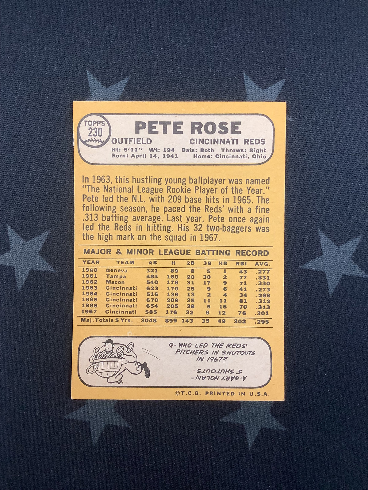 1968 Topps Pete Rose #230 Cincinnati Reds