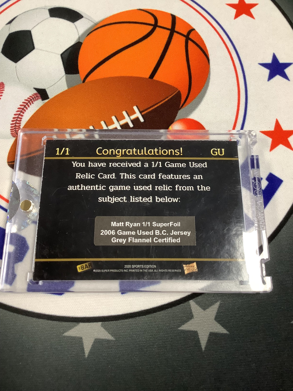 2020 Pieces of the Past The Bar Sports Edition Matt Ryan SuperFoil GU Relic 1/1